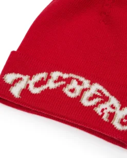Kids Iceberg Red Wool Beanie Hat With Pom Pom