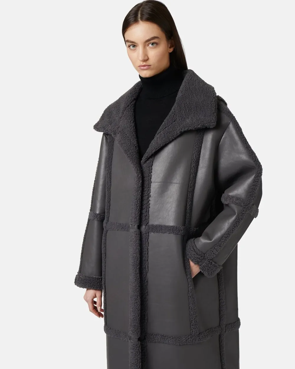 Women Iceberg Reversible Coat With Faux Leather Inserts
