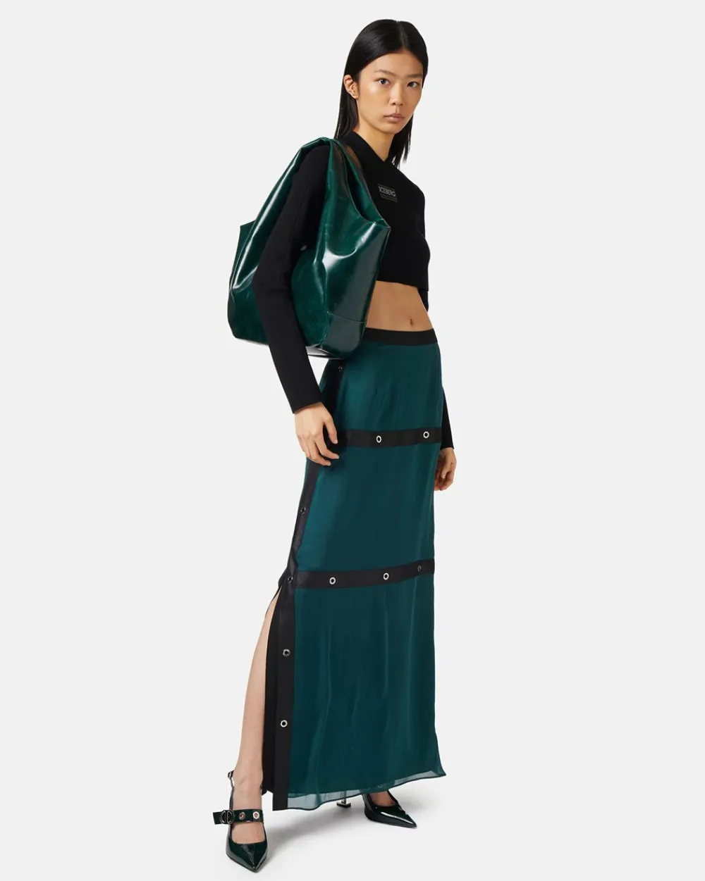 Women Iceberg Silk Chiffon Skirt With Cool Wool Details