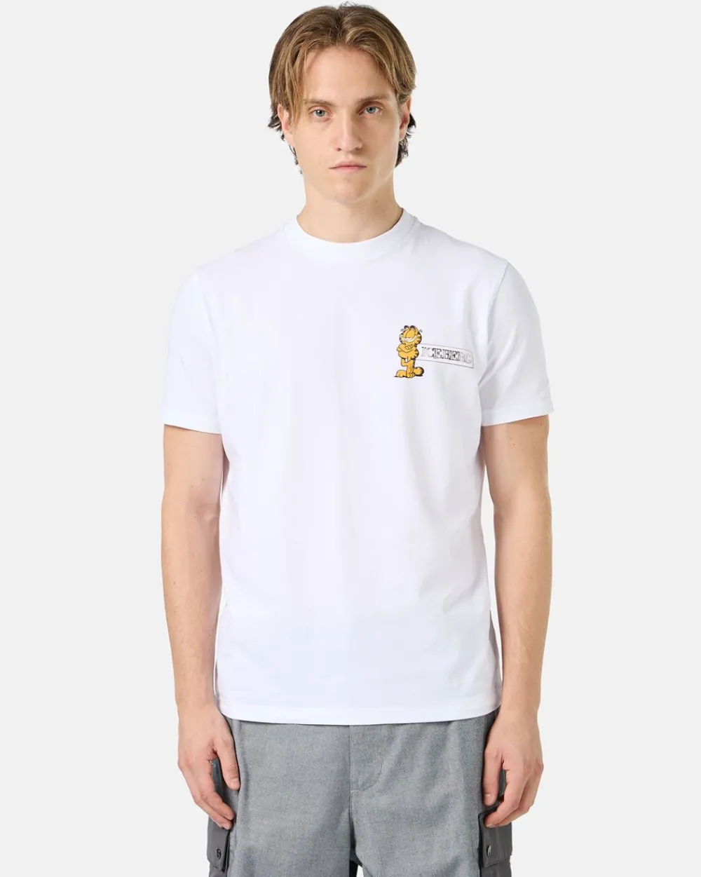 Iceberg Slim-fit White T-shirt In Sustainable Stretch Jersey With Garfield Print And Logo