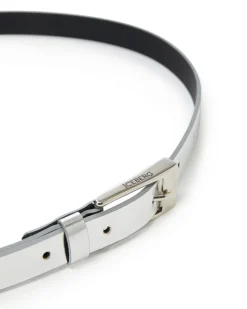 Women Iceberg Thin Mirror-effect Belt With Logo Buckle
