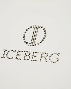 Kids Iceberg White Crop T-shirt With Studs And Logo