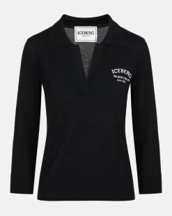Women Iceberg Wool Polo Sweater With Embroidery