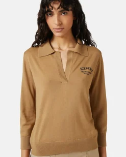 Women Iceberg Wool Polo Sweater With Embroidery